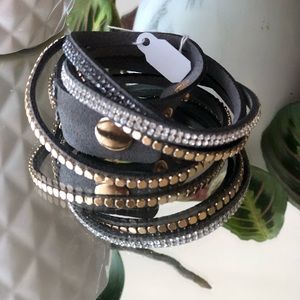 Grey and gold suede wrap bracelet